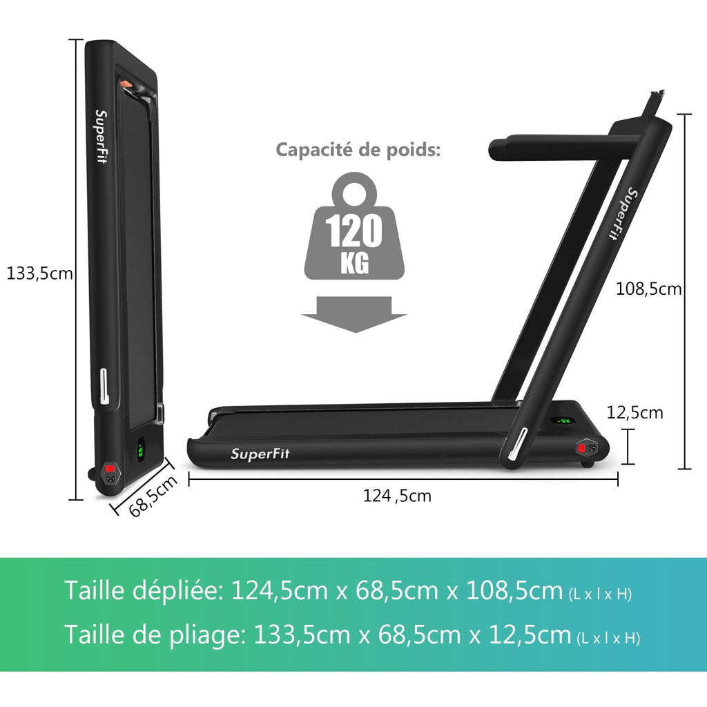 2 en 1 Tapis de Course Electrique Pliable 1 à 12 Km/H avec Haut-parleur Bluetooth Télécommande Moteur 0,75HP Vert/Blanc/Noir/Rouge/Or/Noir et Argenté/Bleu -
