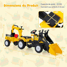 Load image into Gallery viewer, 3 en 1 Tracteur pour Enfant avec 6 Roues Jouet Pelle Remorque Amovible avec Volant Klaxon 3  6 Ans Jaune/Vert -