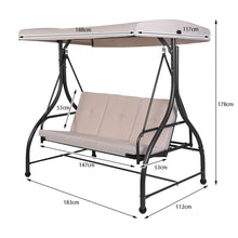 Load image into Gallery viewer, Balancelle d'Extérieur Convertible Jardin Porche Avec Sièges à Coussins Auvent Réglable et Cadre en Métal Enduit Hamac 3 Places Beige -