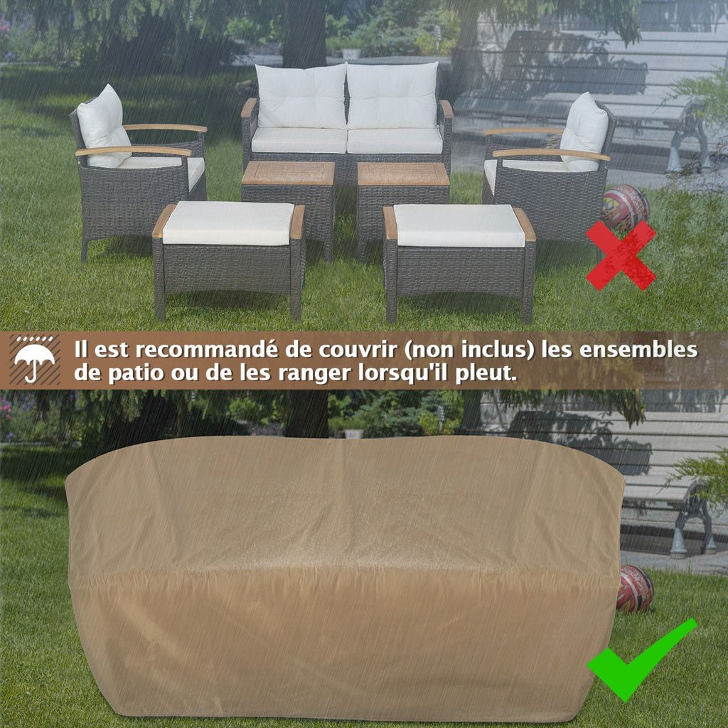 Ensemble de Canaps de Patio en Rotin PE 7 Pices avec Coussins d'Assise et de Dossier 2 Poufs 2 Tables Basses Plateau de Table -
