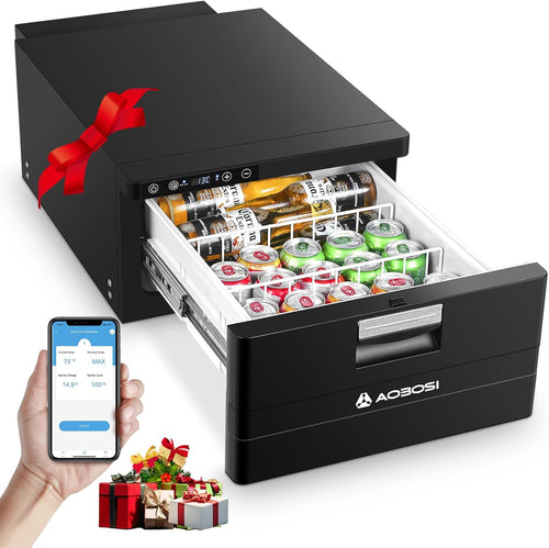AAOBOSI 31L Tiroir Glaciere Electrique, Glaciere a Compression avec APP, Glaciere Caravane 12V/24V, -20℃ à 20℃ Glacière Électrique pour Voiture, Camion, Bateau, Camping-Car