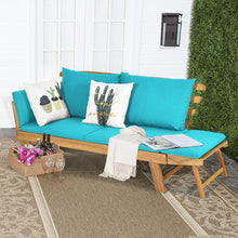 Load image into Gallery viewer, Chaise Longue Convertible avec Coussin Canapé de Jardin 2 en 1 en Bois d’Acacia avec Accoudoir Réglable pour Patio Piscine Jardin Blanc/Gris/Bleu/Rouge -