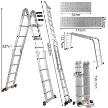 Load image into Gallery viewer, Échelle Polyvalente 5 en 1 avec 2 Montants 4 Plis 15 Echelons Pliable et Multifonction Capacité 150kg en Aluminium -