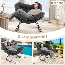 Load image into Gallery viewer, Chaise  Bascule d'Intrieur et d'Extrieur Chaise Papasan Surdimensionne avec Coussin Rembourr &amp; Cadre en Mtal Capacit 205 Kg Gris -
