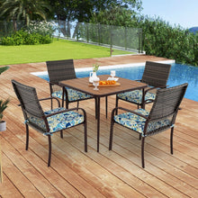 Load image into Gallery viewer, Ensemble de Meubles de Patio 5 Pices Salon de Jardin 4 Fauteuils en Rotin avec Coussins et Table Carre avec Trou pour Parasol -