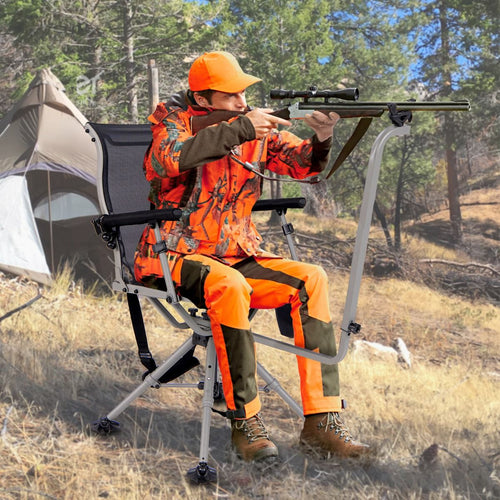 Chaise de Chasse Portable Chaise de Tir avec Siège de Pliable Réglables Rotation à 360° Support de Fusil Réglable Charge 150 kg Noir -
