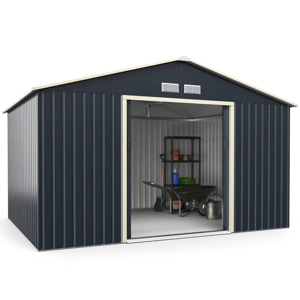 Abri de jardin en métal 8,67 340 x 255 x 210 cm avec 2 portes coulissantes verrouillables 4 trous d’aération gris pour vélo 20_0005483 -