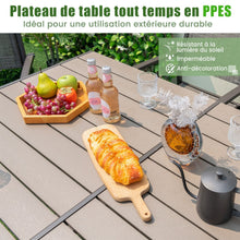 Load image into Gallery viewer, Ensemble de Meubles de Patio 7 Pices pour 6 Personnes Salon de Jardin avec 6 Chaises Empilables et Table Rectangulaire Gris -