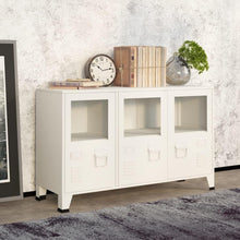 Load image into Gallery viewer, vidaXL Buffet Industriel Armoire Latérale Meuble de Rangement Armoire de Rangement Salle de Séjour Maison Intérieur Blanc 105x35x62 cm Métal et Verre