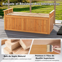 Load image into Gallery viewer, Banc de Rangement en Bois Banc d'Extrieur  2 Places de 209 L avec Accoudoirs Coffre de Stockage en Bois Charge 100KG Naturel -