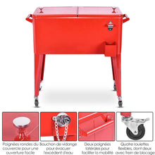 Load image into Gallery viewer, Chariot Isotherme Roulant de 76L Réfrigérant avec Roulettes Universelles Ouvre-bouteille Desserte Jardin pour Conserver Glace et Boissons -