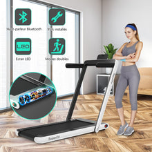 Load image into Gallery viewer, 2 en 1 Tapis de Course Electrique Pliable 1 à 12 Km/H avec Haut-parleur Bluetooth Télécommande Moteur 0,75HP Vert/Blanc/Noir/Rouge/Or/Noir et Argenté/Bleu -