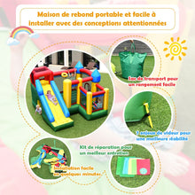 Load image into Gallery viewer, Château Gonflable 4 en 1 pour Enfant 3-10 Ans avec Toboggan Aire de Saut Mur d’Escalade Panier de Basketball -