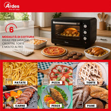 Load image into Gallery viewer, ARDES - AR6264PB Four électrique ventilé Capacité de 64 litres avec lumière interne 6 fonctions de cuisson minuterie double vitrage avec accessoires MAGNUS, Noir