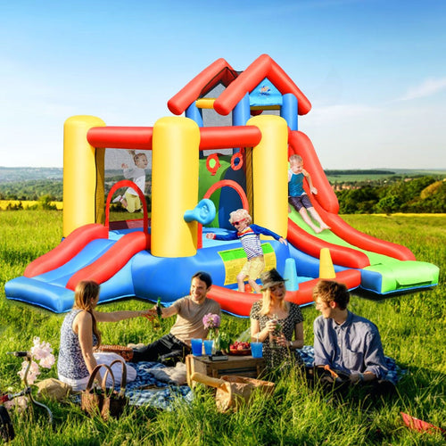 Château Gonflable 7 en 1 pour Enfant 3-10 Ans Toboggans Capacité 135kg en Tissu Oxford 356x289x233cm Multicolore -