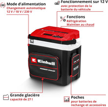 Load image into Gallery viewer, Einhell Glacière portable sans fil TE-COL 18/27 Li-Solo Power X-Change (18 V, 27 l, refroidit et maintient au chaud, mode hybride 12 V pour la voiture et 230 V sur secteur, avec poches, sans batterie)