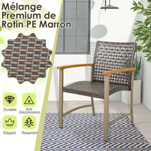 Load image into Gallery viewer, Ensemble de 4 Chaises en Rotin pour l'Extrieur Chaises avec Accoudoirs en Bois d'Acacia Structure Mtallique Robuste Chaises Ergonomiques -