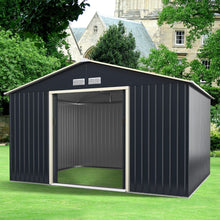 Load image into Gallery viewer, Abri de Jardin en Métal 8,67 340 x 255 x 210 cm avec 2 Portes Coulissantes Verrouillables 4 Trous d’Aération Gris pour Vélo -