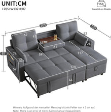 Load image into Gallery viewer, Zubaliya Canapé Convertible en Forme de L,canape lit 2 Places Convertible Gris,canapé 3 Places lit gigogne avec Fonction Couchage,équipé d'un Espace de Rangement