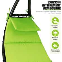 Load image into Gallery viewer, Bain de Soleil  Bascule Transat Suspendu avec Pare-Soleil &amp; Coussin Hamac Charge 150KG 184 cm x 147 cm x 187 cm Vert -
