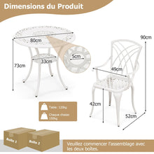 Load image into Gallery viewer, 5 Pcs Salon de Jardin en Fonte d'Aluminium Trou pour Parasol Repose-pieds Réglables Ensemble de Table Ronde et 4 Chaises Blanc -