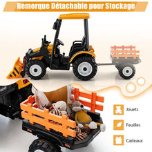 Load image into Gallery viewer, 12V Tracteur lectrique Enfants avec Pelle&amp;Remorque Amovible Vhicule lectrique  6 Roues avec Tlcommande &amp; Musique 3-6 km/h pour 3-8 Ans Jaune/Vert -