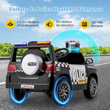 Load image into Gallery viewer, Voiture de Police Electrique Alimentée par Batterie 12 V/7 A Télécommande Connexion Sans Fil Musique Klaxon Sirène Lumières LED Blanc -