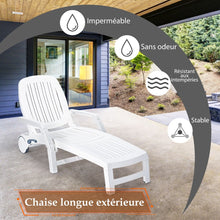 Load image into Gallery viewer, Chaise Longue Inclinable Rglable  5 Positions avec Roues Flexibles Fauteuil Relax de Camping avec Bo卯te de Rangement Charge 150KG Blanc -
