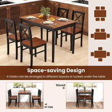 Load image into Gallery viewer, 5-Piece Dining Table Set for 4, Mid-Century Modern Kitchen Table &amp; 4 Chairs with Rubber Wood Legs &amp; Cross Backrest, Space-Saving Dinette Set for Home