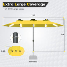 Load image into Gallery viewer, AECOJOY 15ft Patio Double-Sided Umbrella, 156 PCS Solar LED Light Outdoor Large Umbrella, Yellow