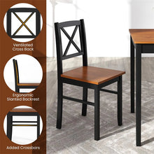 Load image into Gallery viewer, 5-Piece Dining Table Set for 4, Mid-Century Modern Kitchen Table &amp; 4 Chairs with Rubber Wood Legs &amp; Cross Backrest, Space-Saving Dinette Set for Home