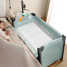 Load image into Gallery viewer, JOYMOR Folding Bedside Sleeper Baby Bassinets, Portable Crib with Wheel for Shower Gift, for Age 0-24 Months, Light Green