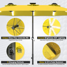 Load image into Gallery viewer, AECOJOY 15ft Patio Double-Sided Umbrella, 156 PCS Solar LED Light Outdoor Large Umbrella, Yellow